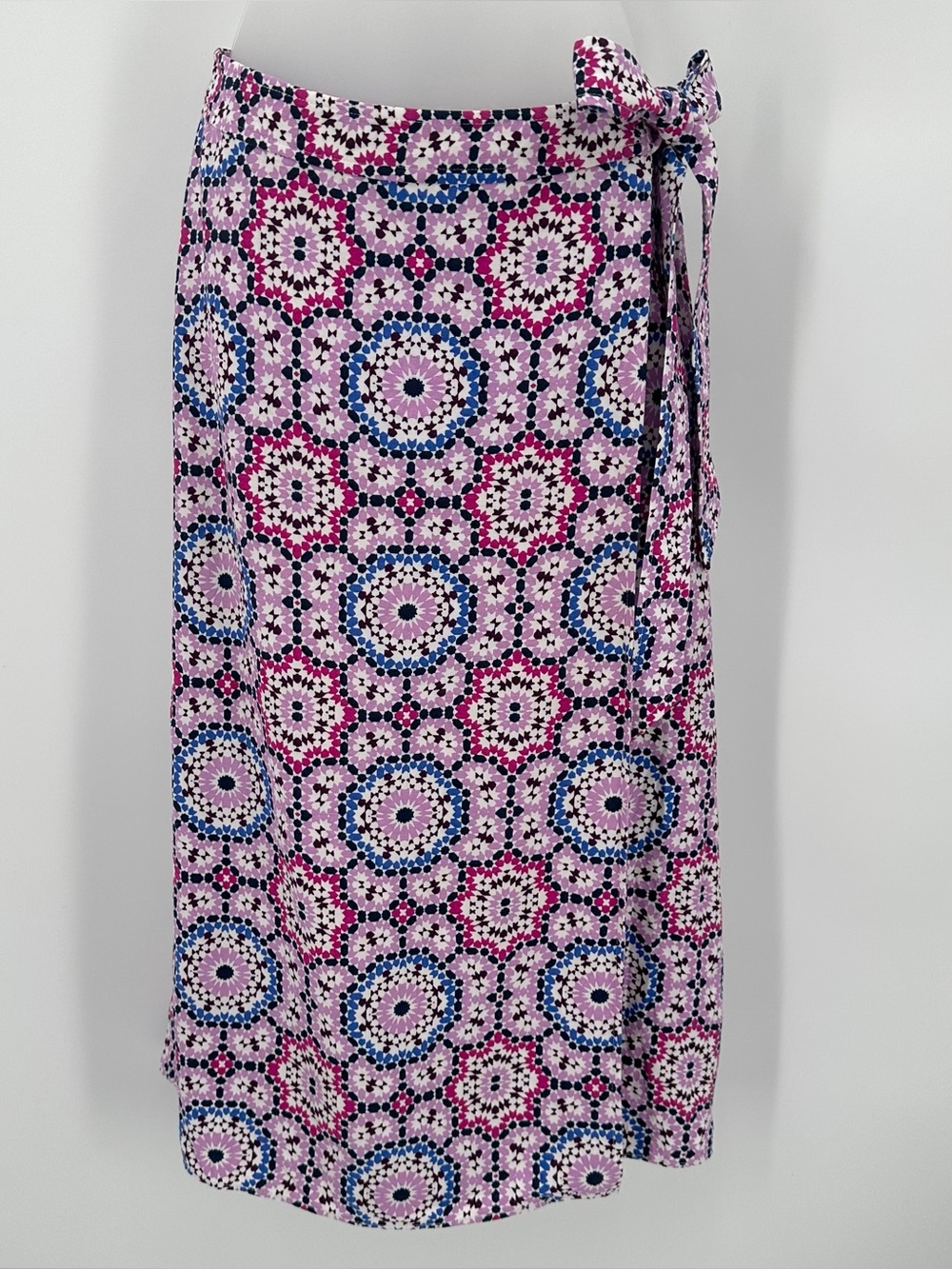 Loft Petites Skirt Womens 10P Purple Geometric Medallion Linen Blend Wrap Midi
